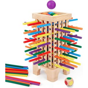 Montessori Bordspel van hout, 42 stuks, kleurrijke houten stokken, dobbelspel, wiskunde, educatief speelgoed vanaf 3, 4, 5, 6 jaar, fijne motoriek, spel en telspeelgoed, familiespel, reisspel