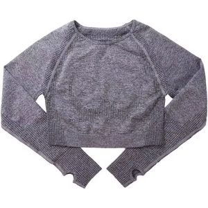 Sporttop - Sport top met lange mouwen - Sportshirt - Crop top - Sport top - Grijs - Long Sleeve - Grijze top - Hippe sportoutfit - Sporten - Sportfashion - Sportieve top - M - Medium - CHPN