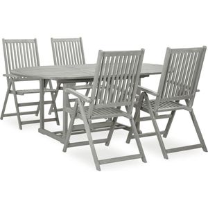 The Living Store Tuinset - Acaciahout - Greywash - Verstelbare stoelen - Uitschuifbare tafel