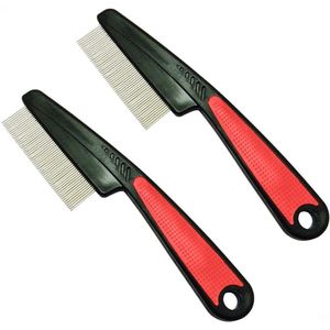 Flea Comb 2 Pieces - Professionele Hond Kat Vlooien Luis Kam - Stof Kam Met Grove Fijne Tanden