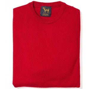Osborne Knitwear Trui met ronde hals - Sweater heren in Lamswol - Pullover Heren - Tartan Scarlet - L