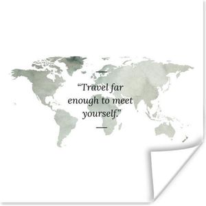 Poster Wereldkaart - Aquarel - Quote - 30x30 cm