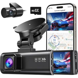 4K Dashcam Autocamera met WiFi GPS 3.18"" IPS Scherm 170° Groothoek Nachtzicht Loop Recording G-sensor Parkeermonitor 256GB MAX Dashcam voor auto