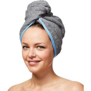 100% biologische katoenen haartulbandhanddoek met knoop voor heren en dames, grijs/blauw