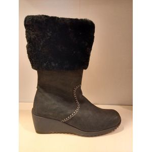 WOLKY Forever - laars - bontkraag - zwart geolied leer
