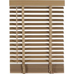 Houten Jaloezie Naturel - 60x210 cm (BxH) - Raamdecoratie - Lamelbreedte 50 mm - inc. Bedieningskoord en Draaistang - Eenvoudig op maat maken en monteren