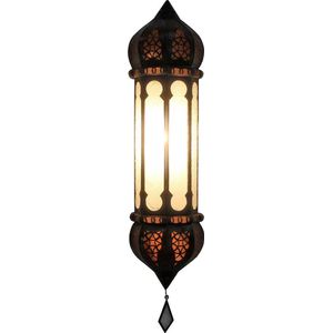 Oosterse wandlamp Ruya wit van ijzer en reliëfglas