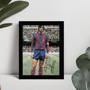 Johan Cruyff Kunst - Gedrukte handtekening - 10 x 15 cm - In Klassiek Zwart Frame - Nederlands Elftal - FC Barcelona - Ajax - Ingelijste Foto - Voetbal