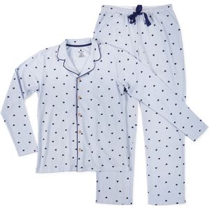 Little Label - dames pyjama - blauw bloemetjes verticaal - XS/34-36 - Zachte BIO Katoen