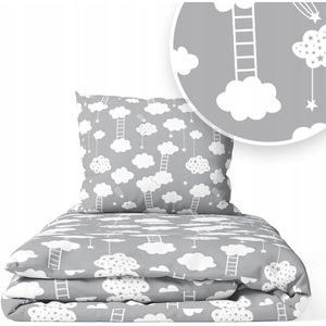 Kinderbeddengoed 135x100cm 2-delig - Katoen met Wolkjes & Ladder
