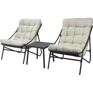 Home & Styling Tuinmeubel set - Fauteuils en bijzettafeltje - Zwart/Beige