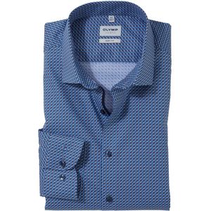 OLYMP Level 5 body fit overhemd - mouwlengte 7 - twill - marineblauw dessin - Strijkvriendelijk - Boordmaat: 38