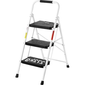 3-treeds ladder met 272KG draagvermogen en antislip pedalen - inklapbaar - geschikt voor binnen en buiten gebruik - wit