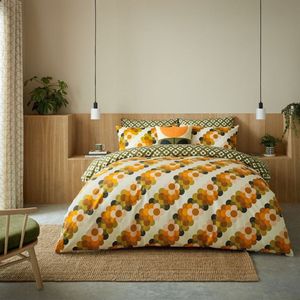 Orla Kiely Retro Flower Stripe dekbedovertrek set - 230x220 cm met slopen - percaalkatoen met knopensluiting - lits-jumeaux