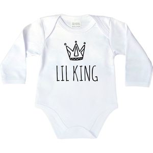 Romper - Lil king - maat: 56 - lange mouwen - kleur: wit - 1 stuks - rompers - rompertjes - rompertje - geschenk aankondiging - zwanger - geschenk - geschenk cadeau - cadeau - baby
