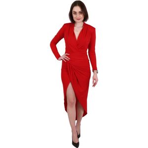 Rode, gedrapeerde jurk met diepe halslijn - John Zack