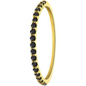 Lucardi Dames 14 karaat geelgouden ring met zwarte zirkonia - Ring - 14 Karaat Goud - Geelgoud - 16 / 50 mm