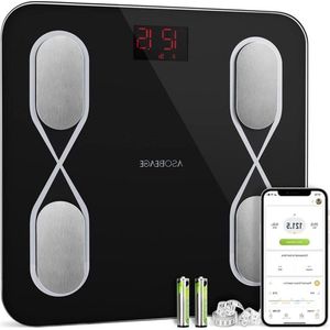 Weegschaal voor lichaamsvet met bluetooth- en appfunctionaliteit - lichaamsgewicht - BMI - lichaamsvetgehalte - lichaamsleeftijd - spiergewicht - visceraal vetgehalte