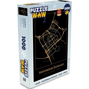 Puzzel Kaart - Amsterdam-Zuidoost - Goud - Zwart - Legpuzzel - Puzzel 1000 stukjes volwassenen