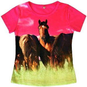 T-shirt met paarden, roze, full colour print, kids, kinder, maat 146/152, horses, mooie kwaliteit!