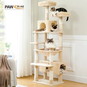 Krabpaal - Krabpaal voor katten - Kattenmand - Kattenhuis - Kattenmeubel - Kattentoren - Katten toren - Katten krabpaal - Krabmeubel - 184 cm - beige