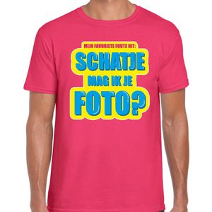Foute party Schatje mag ik je foto verkleed/ carnaval t-shirt roze heren - Foute hits - Foute party outfit/ kleding S