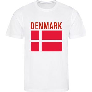 WK - Denemarken - Denmark - T-shirt Wit - Voetbalshirt - Maat: 146/152 (L) - 11-12 jaar - Landen shirts