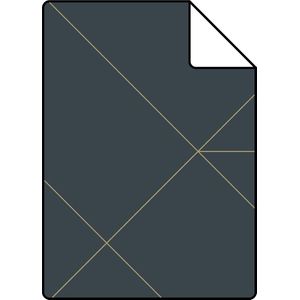 Proefstaal ESTAhome behang grafische lijnen donkerblauw en goud - 26,5 x 21 cm - 139213-S