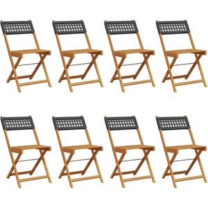 vidaXL Inklapbare Tuinstoelen 8 st Zwart Tuinstoel - Acacia Hout - Pe Rattan - Outdoor Furniture - Lounge Chair