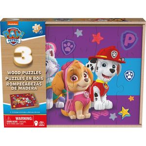 PAW Patrol - 3 Houten Puzzels - 24 stukjes - Met Opbergdoos