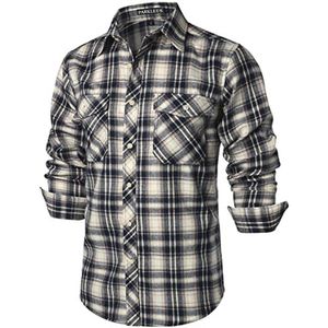 Heren Casual Regular Fit Flanellen Geruite Overhemden met Borstzak