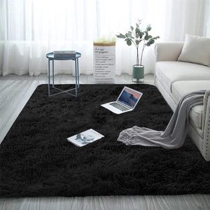 Zacht vloerkleed, shaggy vloerkleed, kleurrijk en pluizig slaapkamerkleed, batiktapijt, zwart, 120 x 200 cm