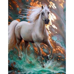 Wit paard - Diamond Painting - 50 x 65 - Ronde steentjes