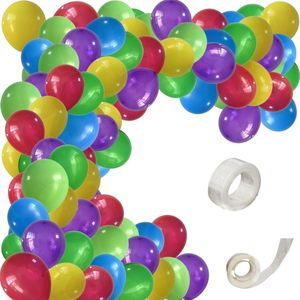 Bollabon�® - Ballonnenboog - 122 Stuks - Ballonslinger - Ballonlint - Ballonnenboog Verjaardag - Ballonnen Boog Blauw Groen Rood Geel Paars