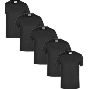 James & Nicholson 5 Pack Zwarte T-Shirts Heren, 100% Katoen Ronde Hals, Ondershirts Maat 3XL