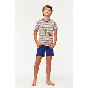 Woody pyjama jongens/heren - multicolor gestreept - schildpad - 231-1-PUS-S/906 - maat 140