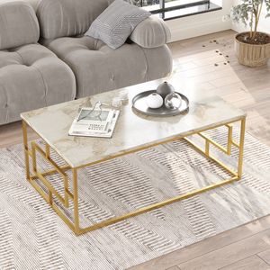 Asir Koffietafel - Wit marmer Goud - 100 x 40 x 60 cm