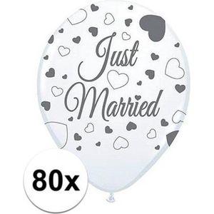 80x Just Married bruiloft thema versiering ballonnen voor bruidspaar