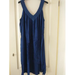 Lange dames jurk Jessie effen donker blauw XL/XXL gehaakte v-hals mouwloos strandjurk