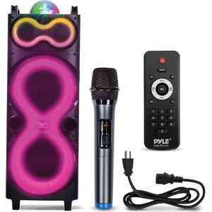 Pyle - Bluetooth-luidsprekersysteem - Dual 10 inch - Karaoke-machine - 240 W PA - Oplaadbare batterij - USB/SD/AUX/FM-radio
