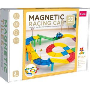 KEBO magnetisch speelgoed - magnetic tiles - magnetische tegels - magnetische bouwstenen - constructie speelgoed - montessori speelgoed - racebaan 50pcs - KBGR-50