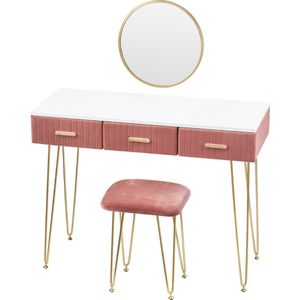 Kaptafel - Toilettafel - Met Spiegel - Make-up Tafel - 100x78x40 Cm - Inclusief Stoel - Roze