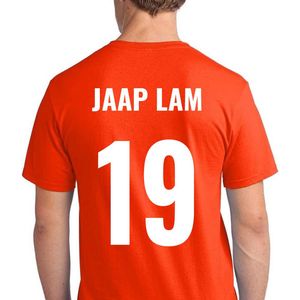 Oranje voetbal EK/WK-shirt met rugtekst Jaap Lam + NL Leeuw op borst (wit) | Maat XL | Oranje EK/WK-shirt Heren - Oranje EK/WK-shirt Dames - Grappig Oranje shirt