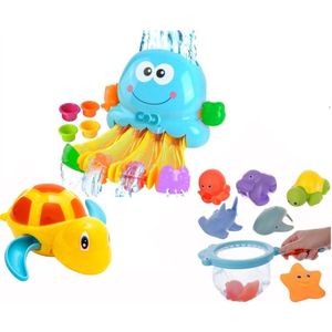 Badspeelgoed - Badspeeltjes - Speelgoed Bad - Baby cadeau - Peuter cadeau - Baby, Peuter, Kleuter - 0, 1, 2, 3, 4, 5 Jaar - Octopus met Waterglijbaan , Schepnetje met Knijpdiertjes  , Opwindbare Schildpad - Waterspeelgoed - Bewegend Speelgoed