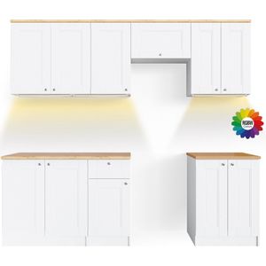 Vicco Bergamo Complete keukeneenheid – 240 cm , WB Goldkraft met LED-strip Wit , WB Goldkraft met LED-strip