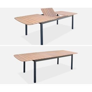 sweeek - Uitschuifbare houten en aluminium tuintafel 190/250cm, 8 zitplaatsen