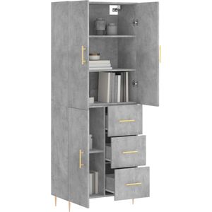 vidaXL Hoge kast - 69,5x34x180 cm - Bewerkt hout - Grijs Hoge Kast - Opbergkast - Betonnen Grijze Kast - Houten Kast - Dressoir