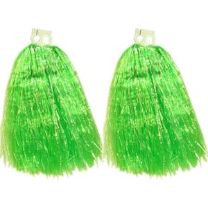 2x Stuks cheerball/pompom groen met ringgreep 33 cm - Cheerleader verkleed accessoires