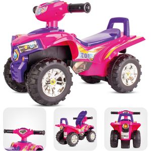 sun baby Kinderauto loopauto vanaf 1 jaar, baby quad, voertuig auto, Zwenkbare voorwielen, Claxon en motorgeluid in de stuurhendels, Opbergvak onder de zitting (Roze)