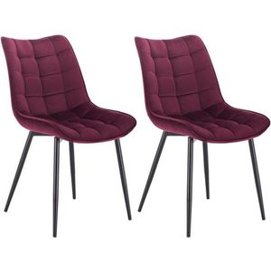 Eetkamerstoelen - 2 Stuks - Set van 2 - Zwarte poten - Velvet bekleding - Stoelen - Eetkamerstoel - Rood - Bordeaux